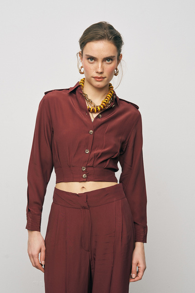 Orfeo Negro Women's Modern Double-Breasted Cropped Viscose Shirt