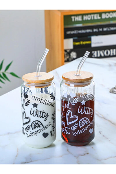 1Chase طقم من قطعتين - كوب شرب مزين باقتباس إيجابي 350 مل