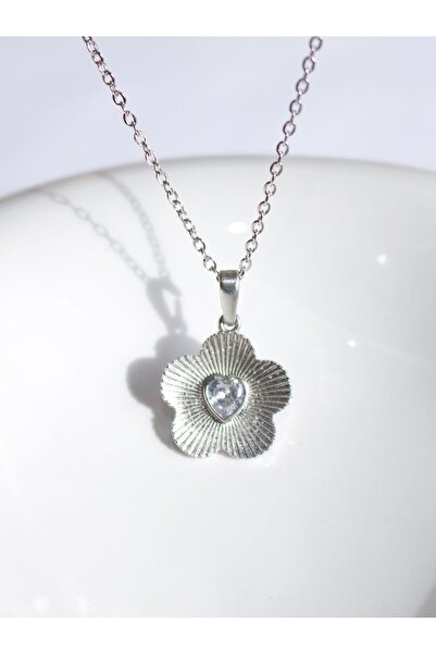 Reorah Collection White Zircon Stone Flower Shaped Necklace