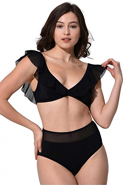 Swana Women's ruffled high-waisted bikini set - black