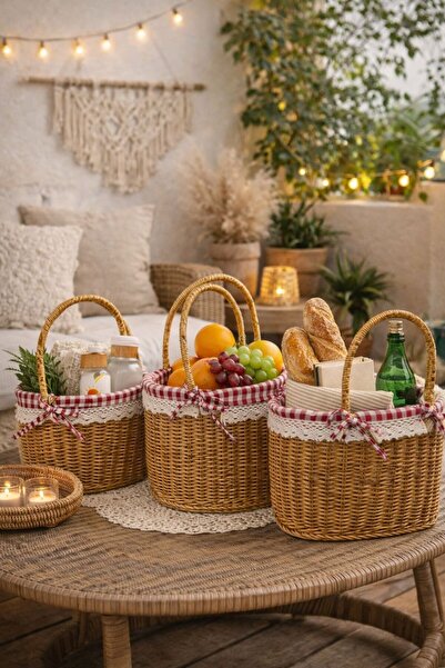 NEWNOW Vintage Lace Wicker Basket |   Picnic & Organizer Multi-Purpose Set of 3