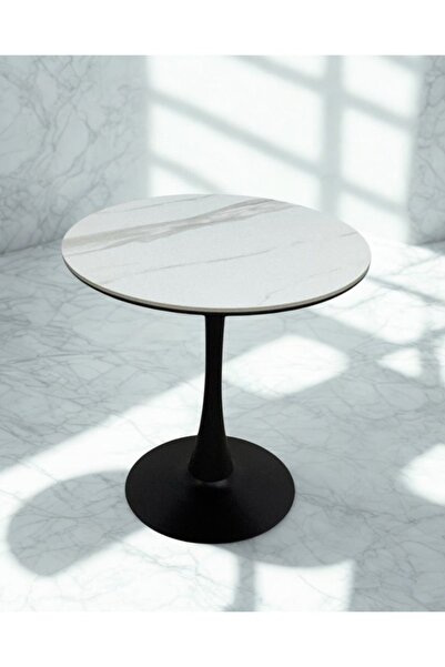 smart home Round Cafe Table 80 cm Diameter – Ceramic Top & Sturdy Metal Base ...