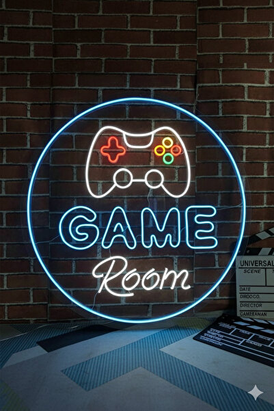 dekoraven Game Room Tasarımlı Yuvarlak LED Neon Tabela oyuncu odası dekor(50x...