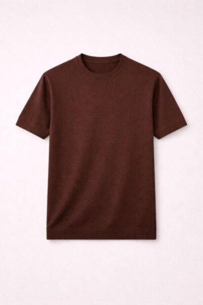 Valiberta Kwon Crew Neck Basic Short Sleeve Slim Knitwear Men's T-Shirt - Brown