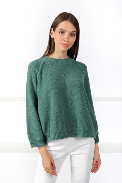 Ferraro Green Soft Textured Basic Women's Knitwear Sweater
