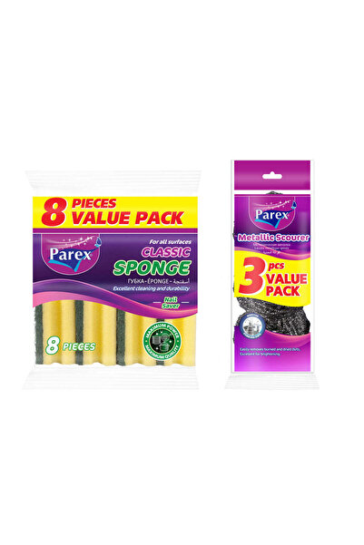 AREEN Green Sponge 8 Pcs & Metallic Scourer 3 Pcs