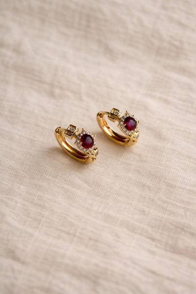 Owentis Çelik Gold Bordo Taş Minimal Marais Halka Küpe -kararma yapmaz-