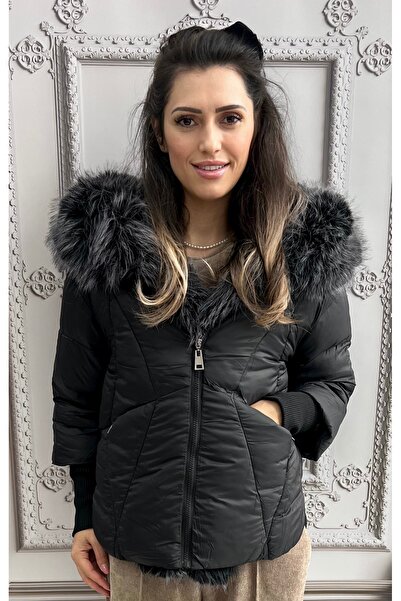 OnlyForYou Women's jacket with premium faux fur and knit sleeves