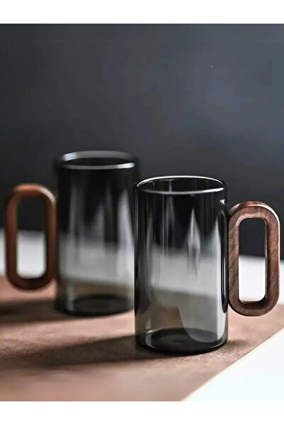 1Chase طقم من 4 أكواب زجاجية من زجاج البوروسيليكات بمقابض خشبية من خشب الجوز ...