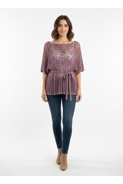 Cockatoo Openwork Waist-Tie Women's Knitwear Blouse & Batwing Sleeves Relaxed...