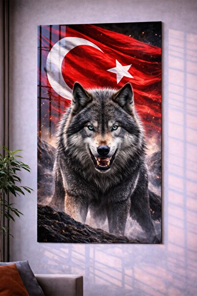 ÖZGÜL REKLAM Pleksi Tablo | Bozkurt-Kurt / Türk Bayrağı Kurt | 3 mm Pleksi Ba...