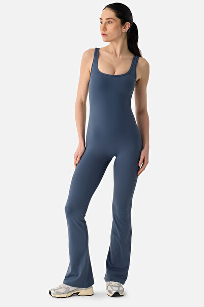 Superstacy Keira Wide Leg Indigo Sports Jumpsuit with Drawstring Detail