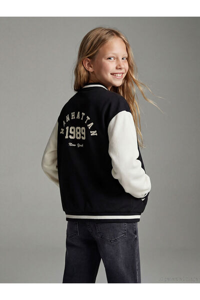 LC Waikiki LCW Kids Μαύρο με τύπωμα Κολεγιακό Μπουφάν για Κορίτσια