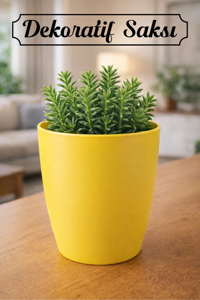 Badem10 15 cm (1 Adet) Sarı Renkli Dekoratif Bitki Saksısı Kırılmaz Plastik O...