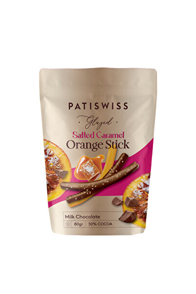 Patiswiss Tuzlu Karamel Parçacıklı Sütlü Çikolata Kaplı Portakal Çubuğu, 80G