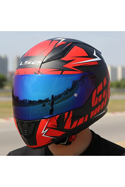 LS2 RAPID 2 CROMO MAT SİYAH-KIRMIZI KASK (MAVİ VİZÖR + ŞEFFAF VİZÖR)