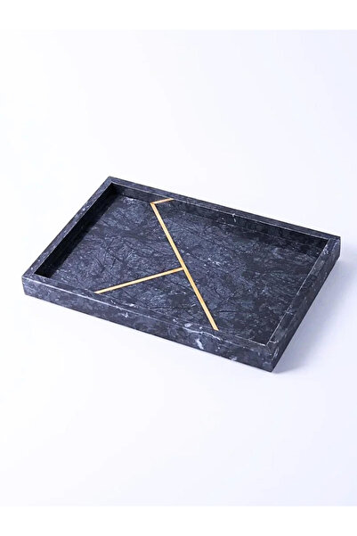 1Chase Rectangular Marble Stone Tray with Gold Pattern