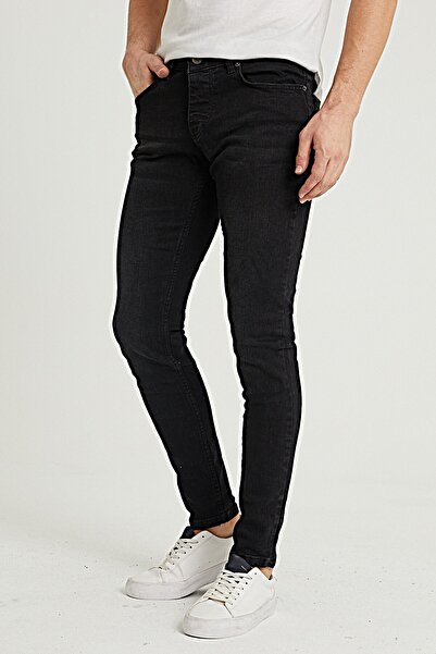 MODAMESTO Ανδρικό μαύρο τζιν παντελόνι Kimyasal Slim Fit Lycra με στενό τελείωμα