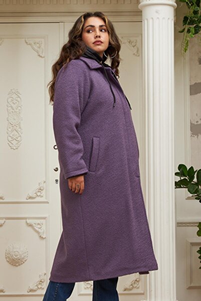 DİĞER1111 Günay Kadın Büyük Beden Kaban Rg9802 İçi Kapitone Astarlı Kapüşonlu