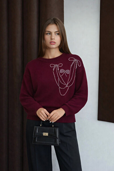 Nursay Bow Pattern Detailed Knitwear Sweater
