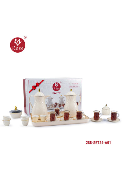 Rose CR-288-طقم ضيافة للشاي والقهوة بقشة إسلامية مميزة روز