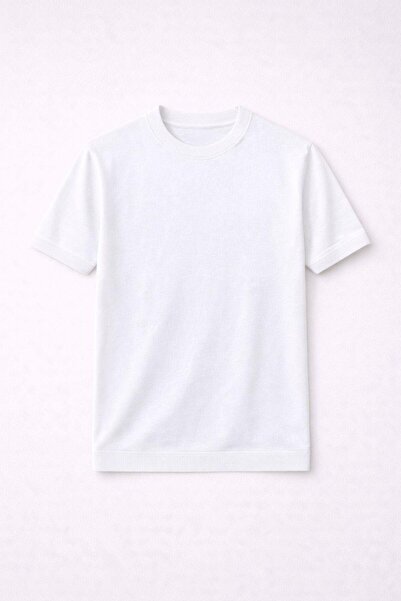 Valiberta Kwon Crew Neck Basic Short Sleeve Slim Knitwear Men's T-Shirt - Ecru