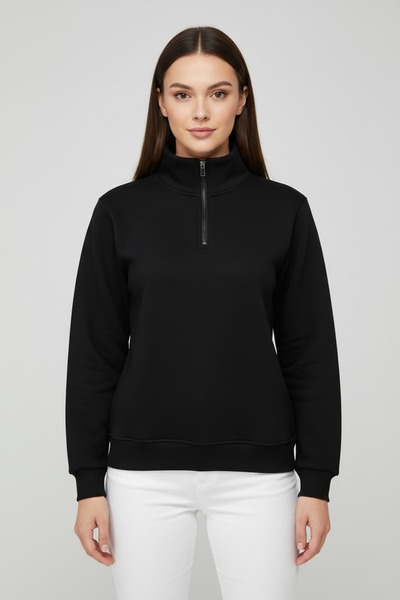 assef سترة نسائية مريحة بسحاب نصف كلي وياقة عالية مصنوعة من القطن ومضادة للتك...