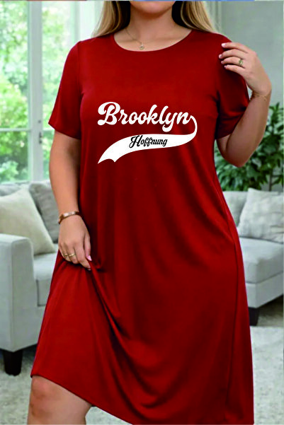 HOFFNUNG Women's Short Sleeve Round Neck Brooklyn Printed Solid Color Long Dress