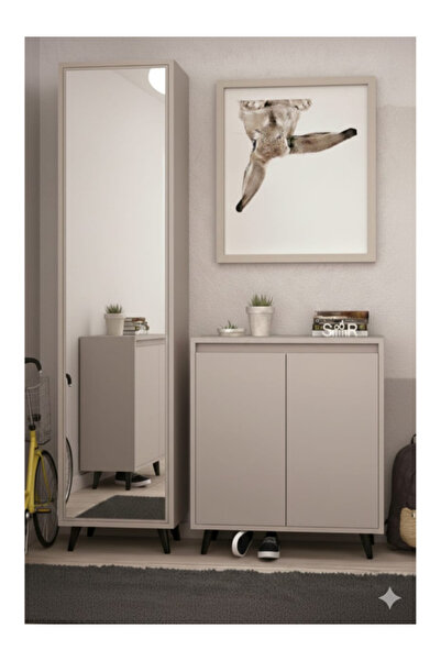 FUHO Şimal Aynalı Vestiyer Vizon Bej