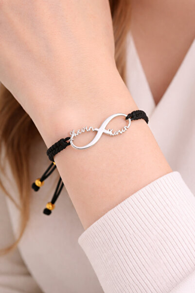 Soleildor 925 ayar Orijinal Gümüş Kişiye Özel Makrome İsimli Sonsuzluk Örme G...