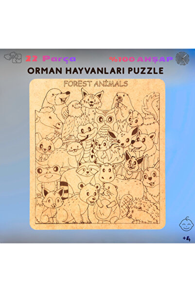 BTNES Puzzle Orman Hayvanları Eğitici Montessori Oyuncak Yapboz %100 Doğal Ah...