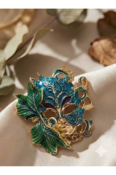 KARE ACCESORIES Venedik Maskesi Temalı Yaprak Detaylı Yeşil Mavi Mineli Gold ...