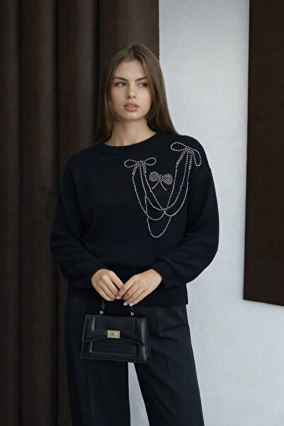 Nursay Bow Pattern Detailed Knitwear Sweater