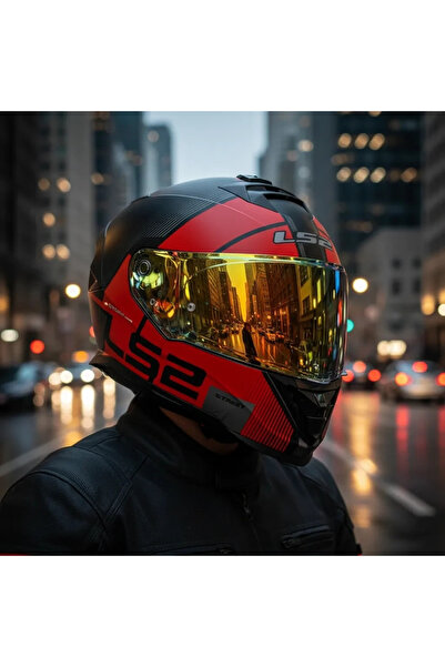 LS2 STORM 2 EPIC SİYAH-KIRMIZI KASK (SARI VİZÖR)