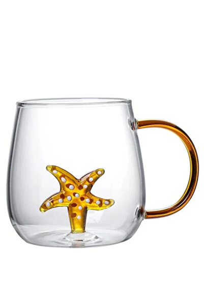 1Chase Borosilicate 3D Coffee Cup with Handle 300ml, Star Fish