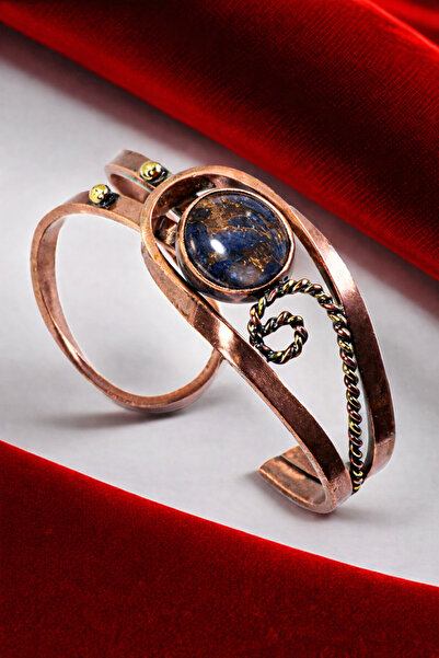 OSMANLI GÜMÜŞ Kadın Bakır Bileklik - Lacivert Lapis Taşlı Burgu Model Kadın B...