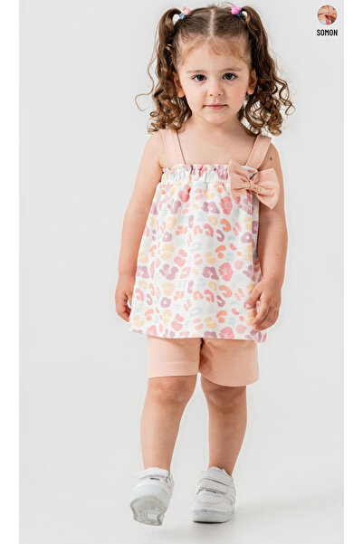 Smile Baby Baby Girl Strappy Bow Detailed Patterned Blouse Shorts Set