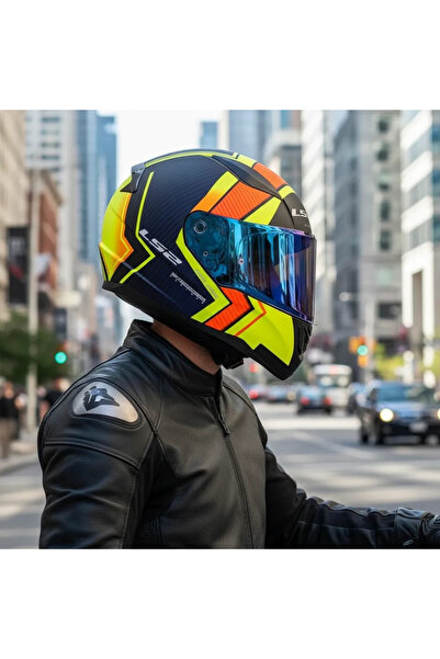 LS2 RAPID 2 EXTRA MAT NEON SARI-NAVY MAVİ KASK (MAVİ VİZÖR + ŞEFFAF VİZÖR)