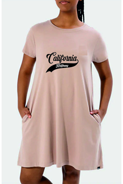 HOFFNUNG Women's Short Sleeve Round Neck California Printed Solid Color Long ...