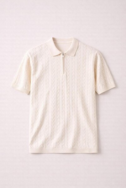 Valiberta Burke Hair Weave Half Zipper Short Sleeve Thin Knitwear Men's T-Shi...