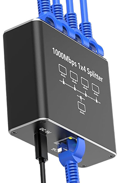 TechnoStation Gigabit Ethernet Splitter LAN Switch 4 Port, Tip C Güç Kablosu,...