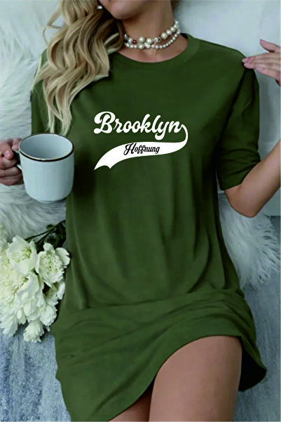 HOFFNUNG Women's Short Sleeve Round Neck Brooklyn Printed Solid Color Long Dress