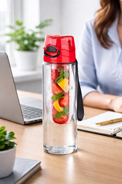 KAFF Red Unbreakable, Leak-Proof, Transparent Polycarbonate Detox 700 ml Wate...