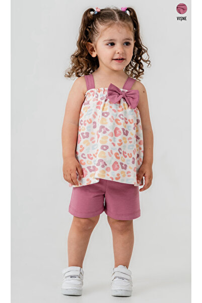 Smile Baby Baby Girl Strappy Bow Detailed Patterned Blouse Shorts Set