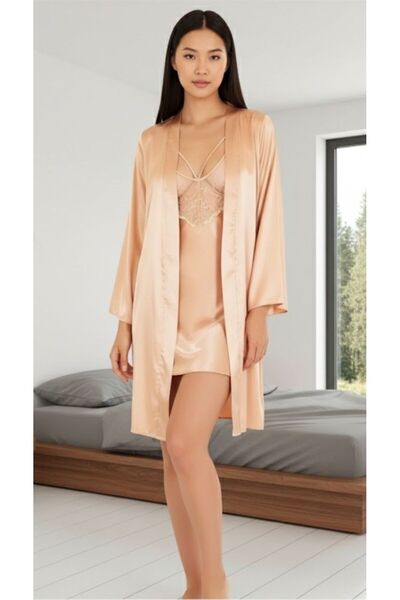 Lienna 2-Piece Lace Satin Dressing Gown and Nightgown Set Lienna50L49Rs