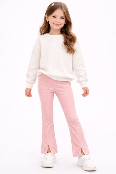 İncili Girls' Leggings with Stone Slit Detail