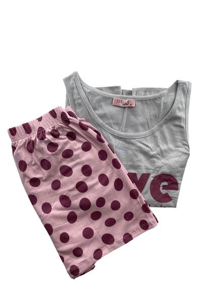 DoDe Flora Women's Polka Dot Patterned Thick Strap Shorts Pajama Set - 5640 -...