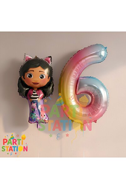Parti Station Gabby Dollhouse Konsept 6 Yaş Doğum Günü Balon Seti