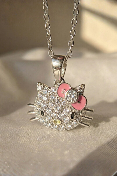 Elifsu Jewelry Hello Kitty Işıltılı Taşlı Çelik Kolye