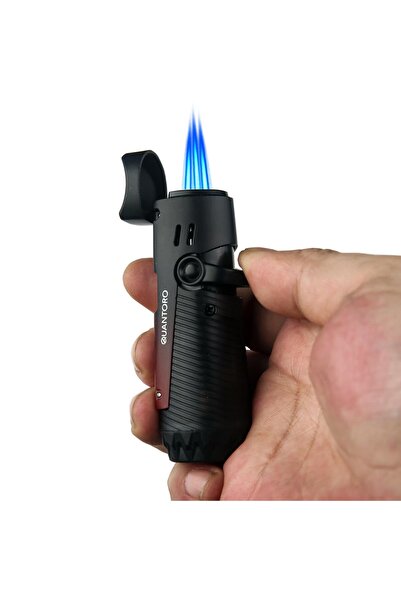 Quantoro 3 Torch Jet Alevli Puro Delicili ve İğneli Metal Puro Çakmağı Black MGM 04-9